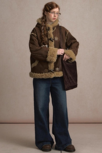 Vintage Horn Suede Hooded Jacket