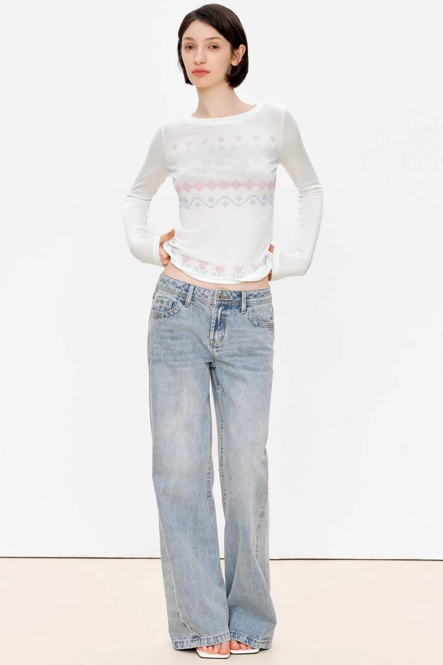 Fair Isle Wool Blend Long Sleeve Tee