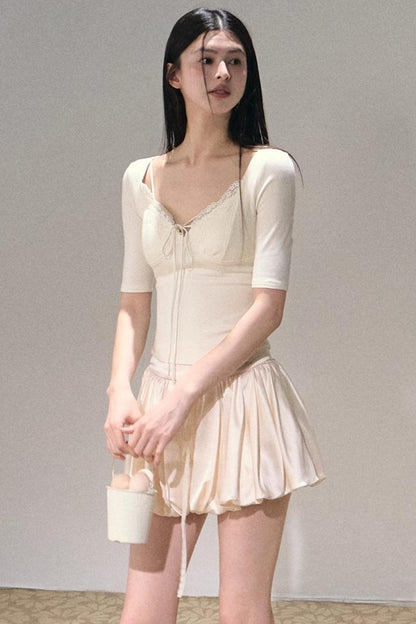 Taste of Cardamom Lace Knit V-Neck Top