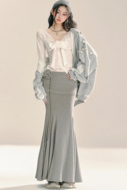 Gray Fishtail Long Skirt