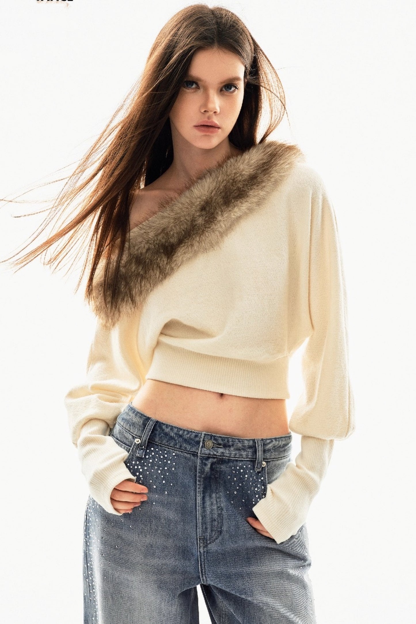 Detachable Fur Collar Sweatshirt
