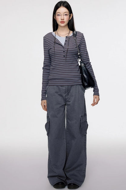 Open Front Long-Sleeved T-shirt & Vest Set-Up