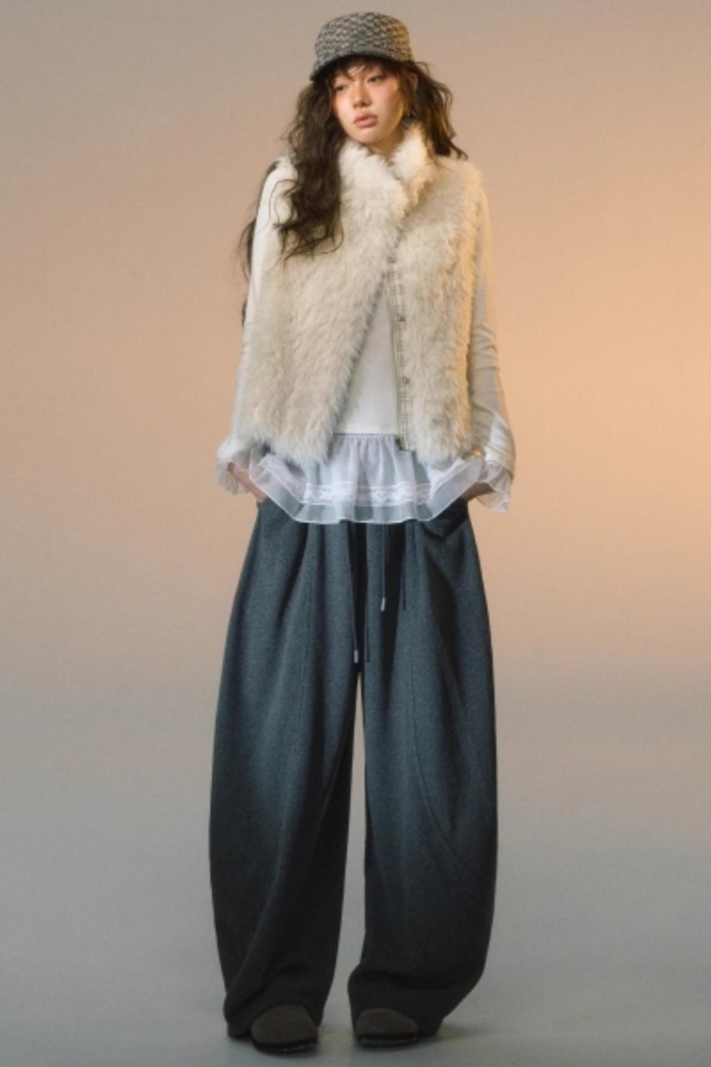 Plaid Patchwork Lamb Wool Reversible Vest