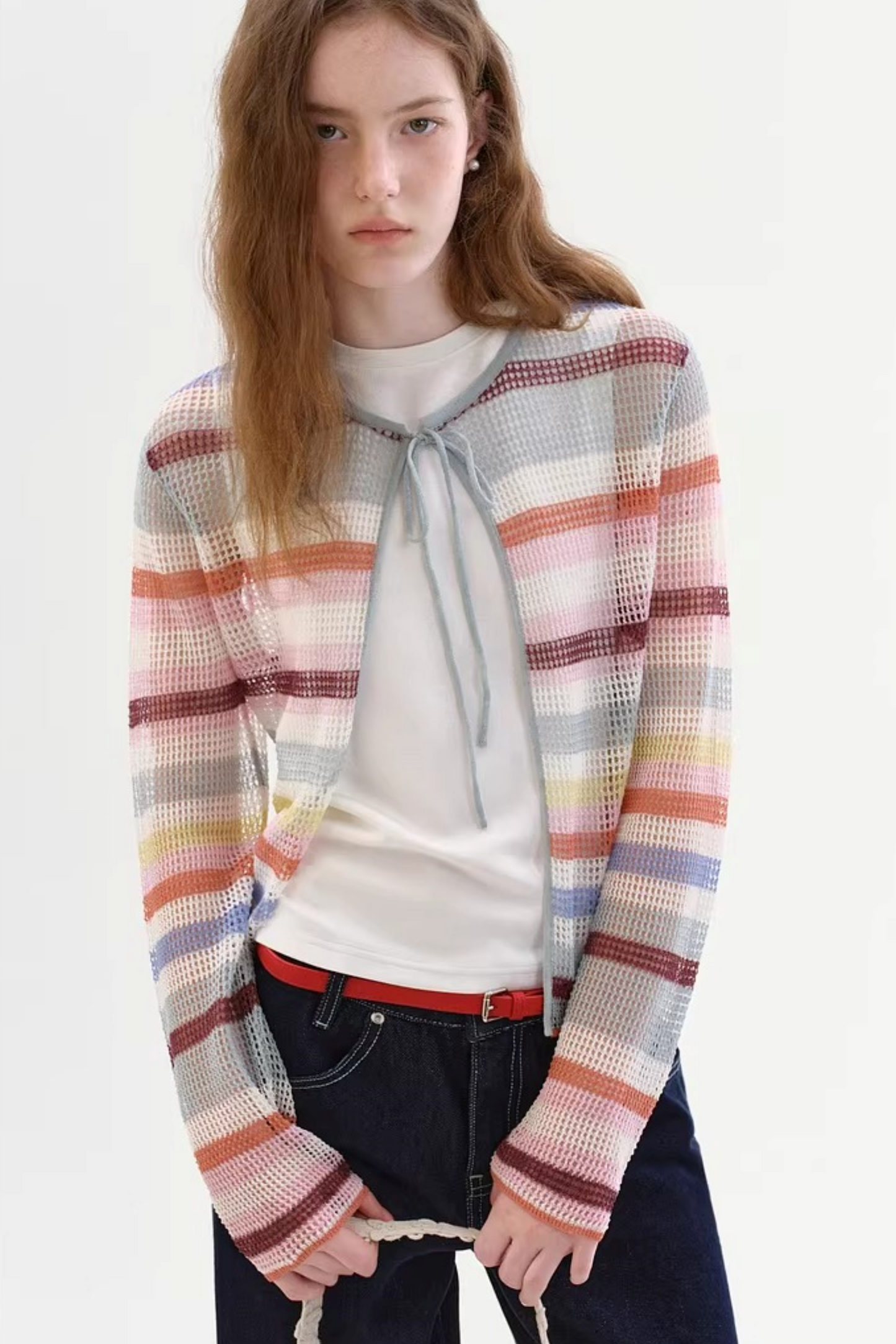 Color-Blocked Striped Knit Cardigan