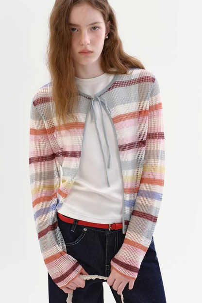Color-Blocked Striped Knit Cardigan