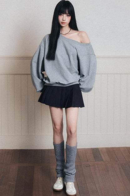 Romantic Cotton Slanted Shoulder Sweatshirt