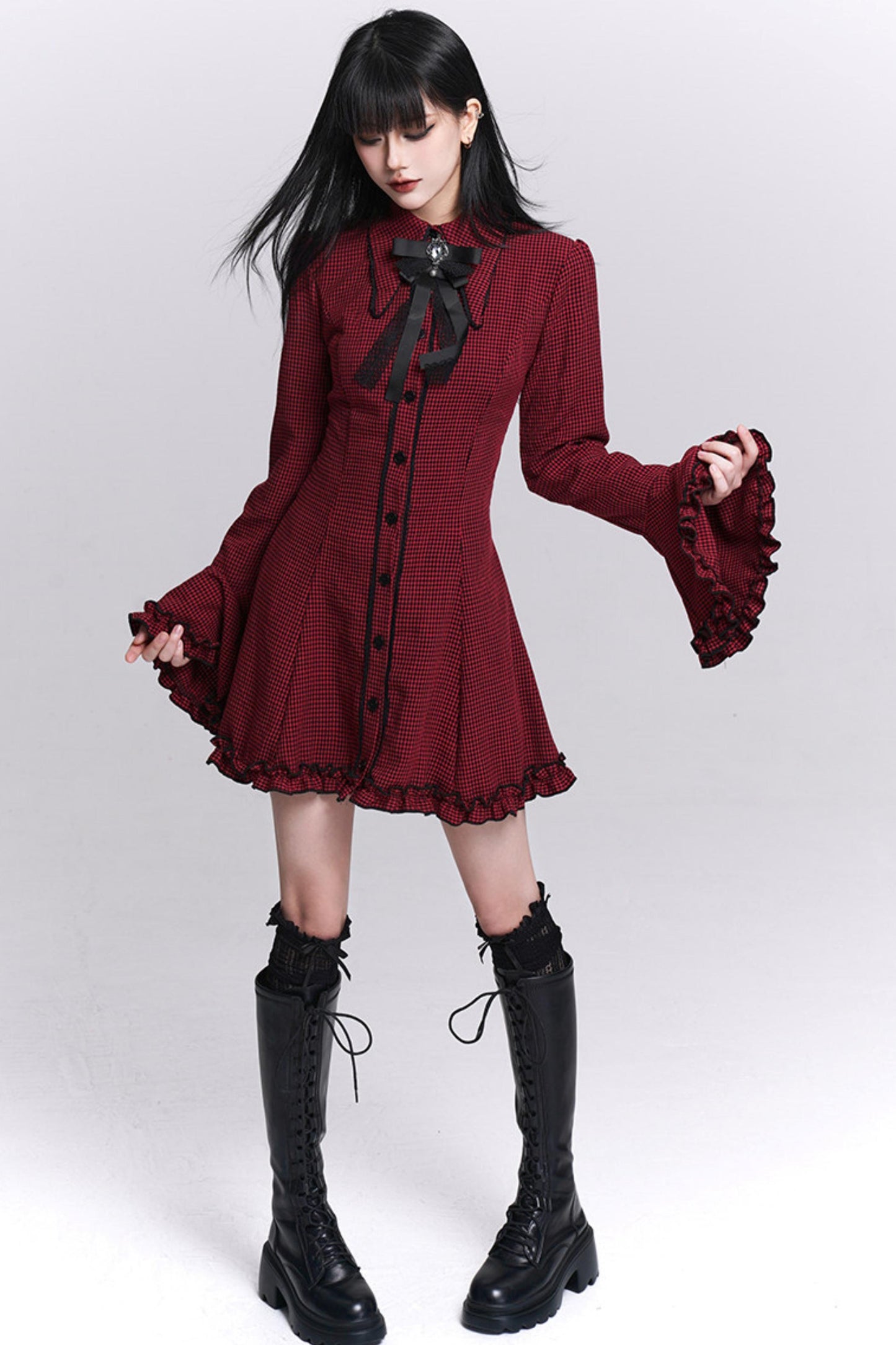 Red Plaid Shirt Dress