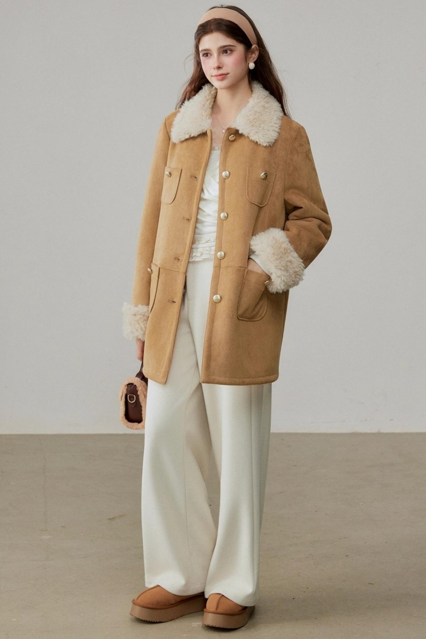 Fur Integrated Suede Winter Jacket