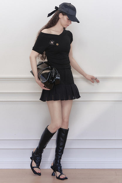 High-Waisted Pleated Mini Skirt