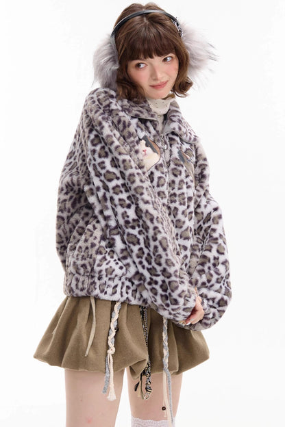 Winter Cat Print Fluffy Coat