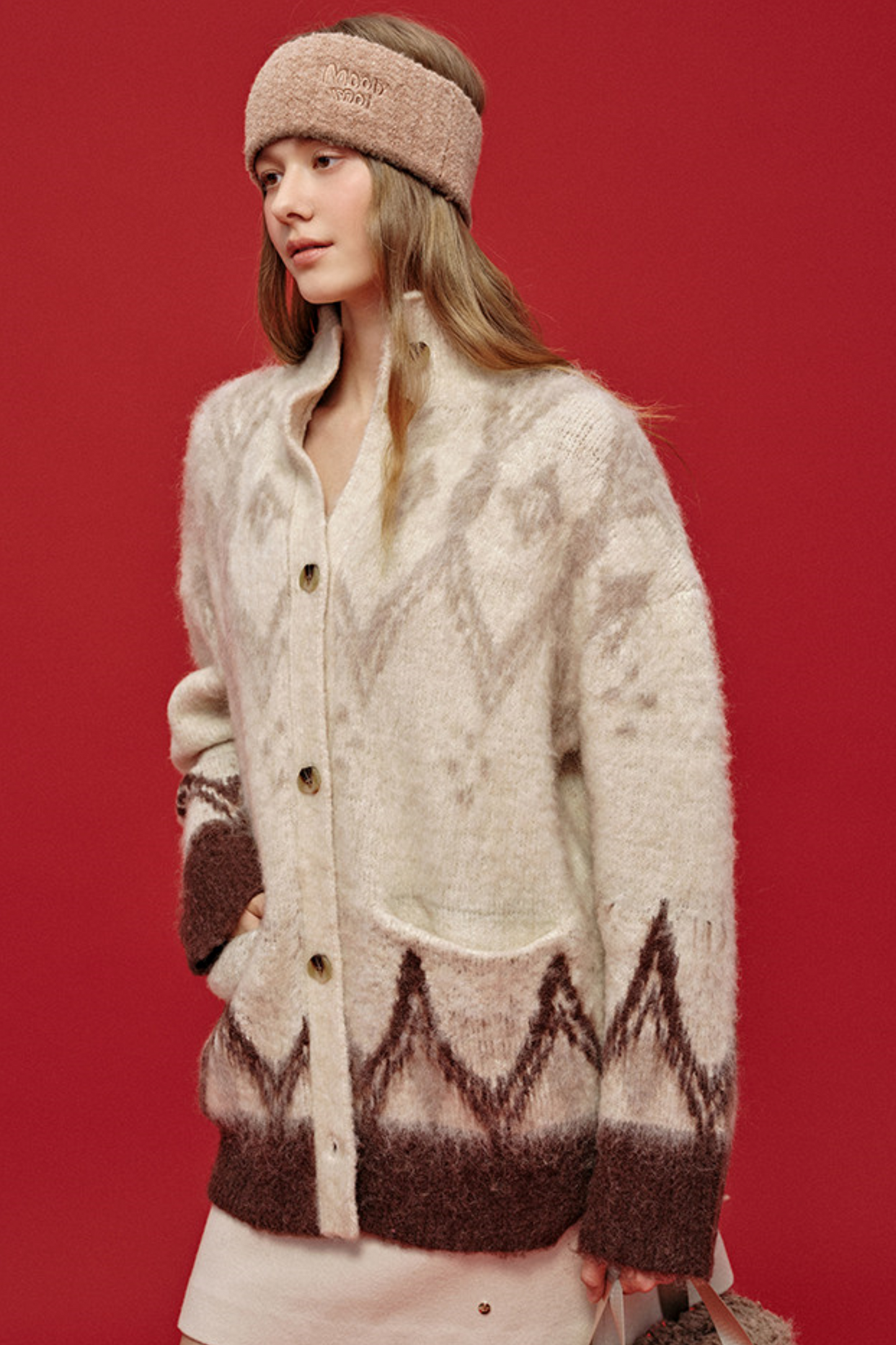 Jacquard-Haarband aus Wolle mit breiter Krempe