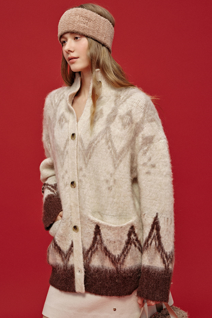 Jacquard-Haarband aus Wolle mit breiter Krempe