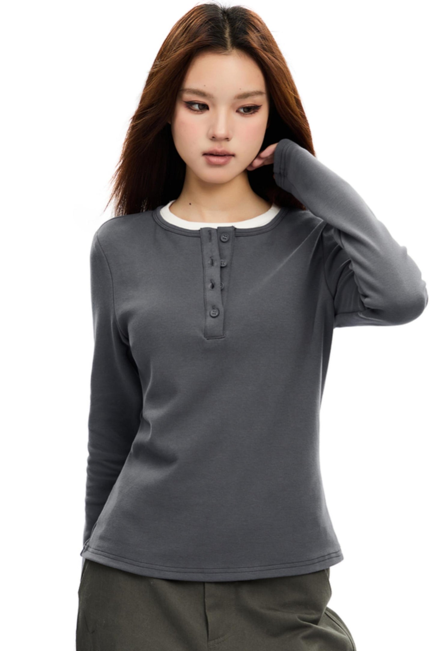 Simple Contrast Crew Neck Knit Top