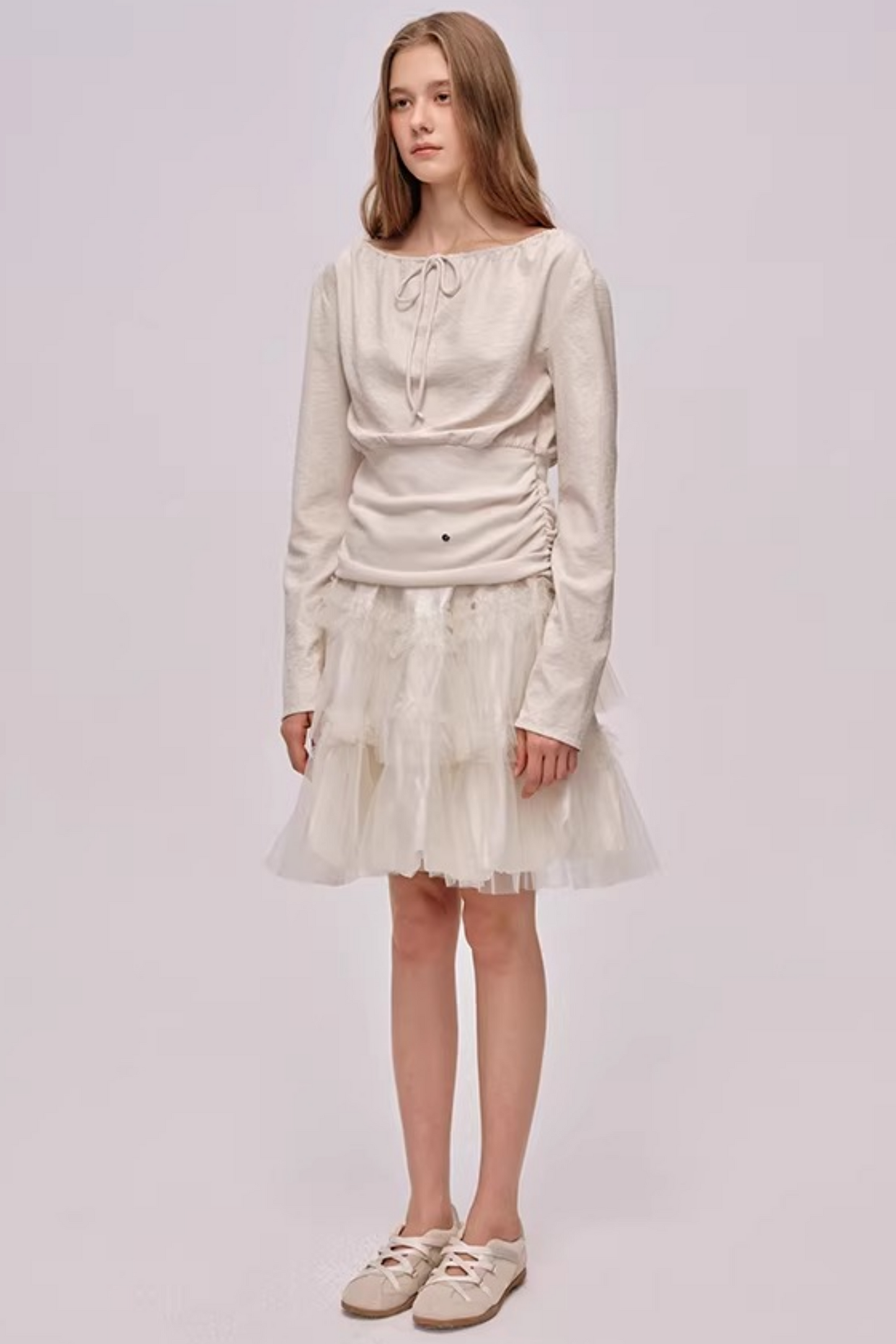 Slanted Drawstring Patchwork Top