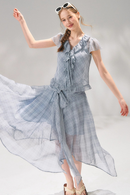 Completo a Due Pezzi Retro a Quadri in Chiffon