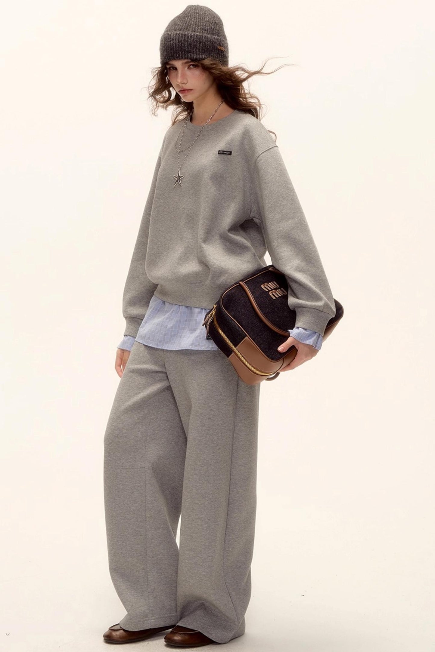 Plaid Patchwork Knit Sweater Set-Up