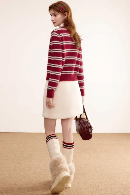 Christmas Red Striped Knitted Cardigan