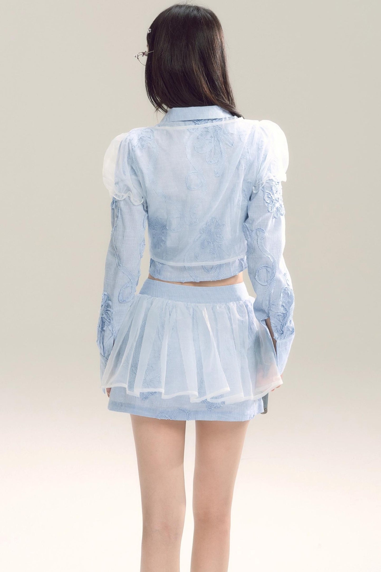 Organza Stripe Skirt Shirt Set-Up