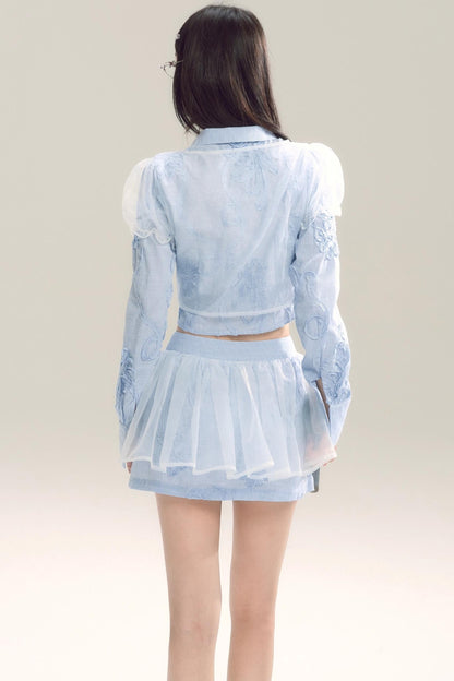 Organza Stripe Skirt Shirt Set-Up