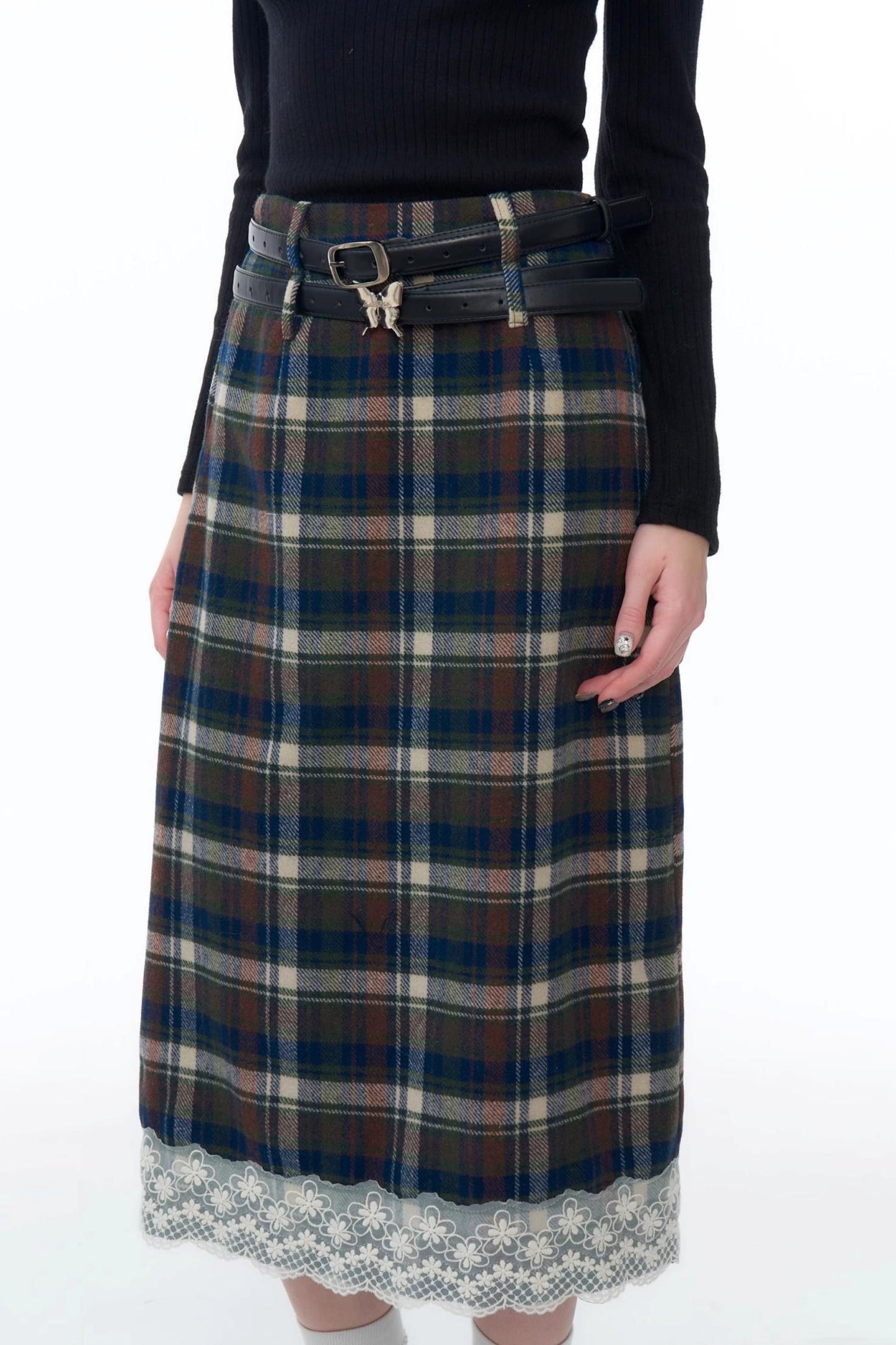 Retro Design Plaid Lace Skirt