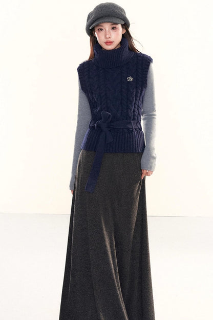 Ribbed Waist-Cinching Knit Sweater