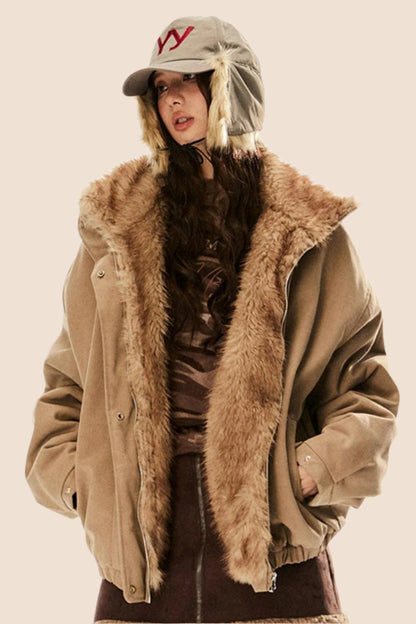 Retro Fur Collar Fleece Jacket