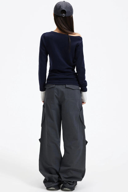 Color-Blocking Knit Off-Shoulder Sweater