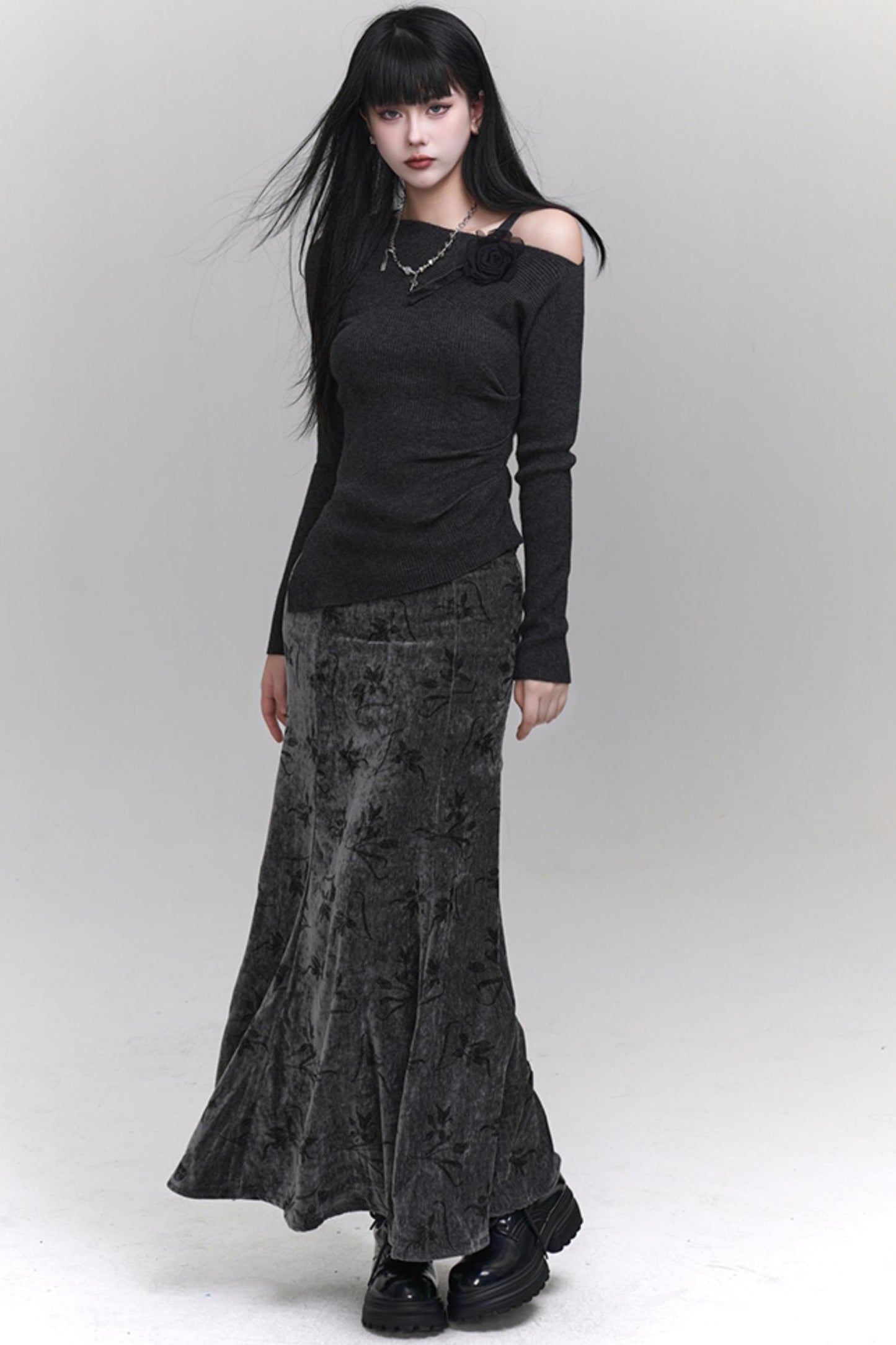 Chinese Velvet Long Skirt