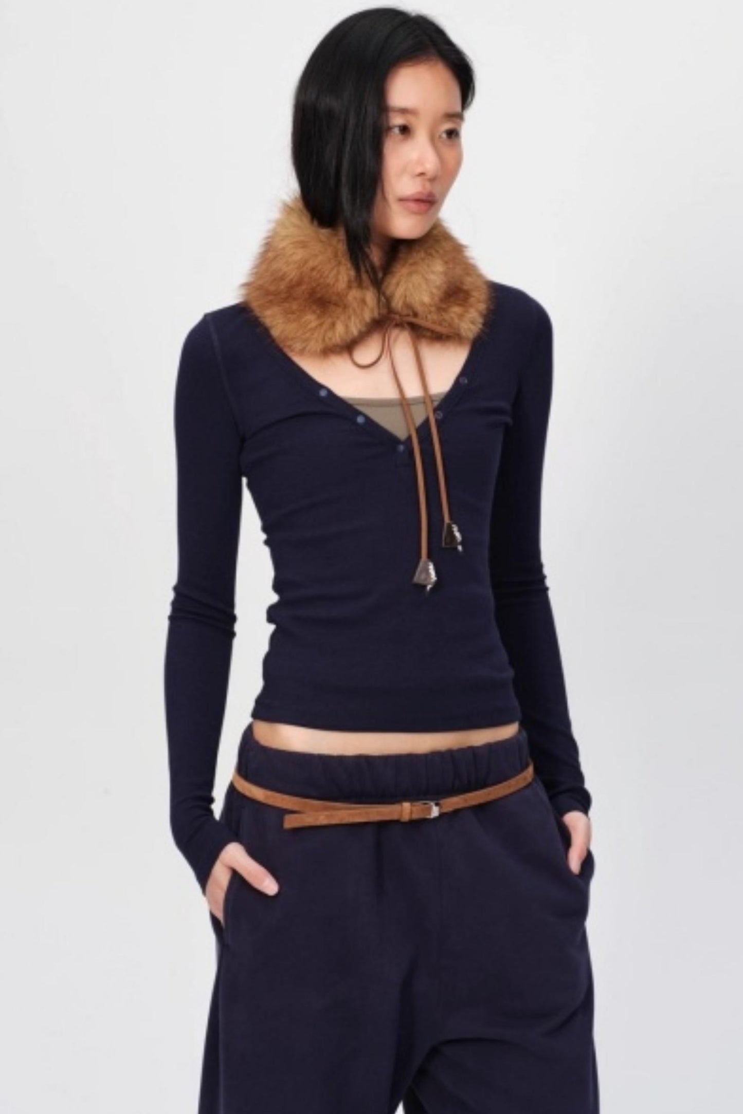 Wool Silk V-Neck Top