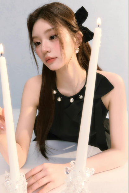 Obsidian French Bow Sleeveless A-Line Dress