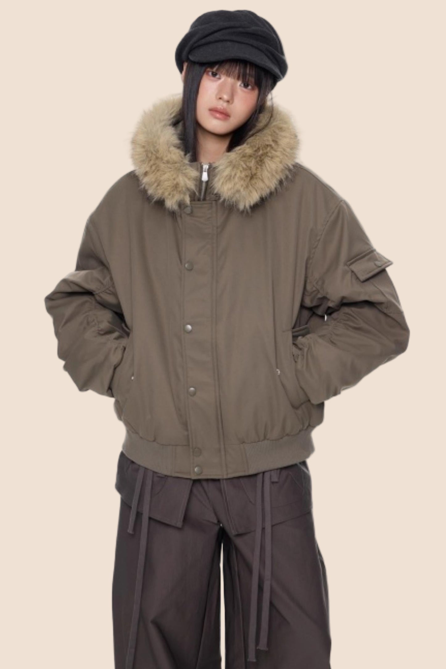 Fur Collar Hooded Cotton Jacket