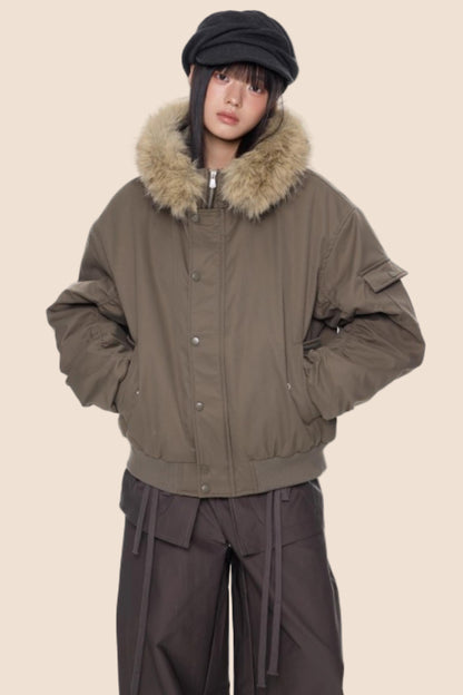 Fur Collar Hooded Cotton Jacket