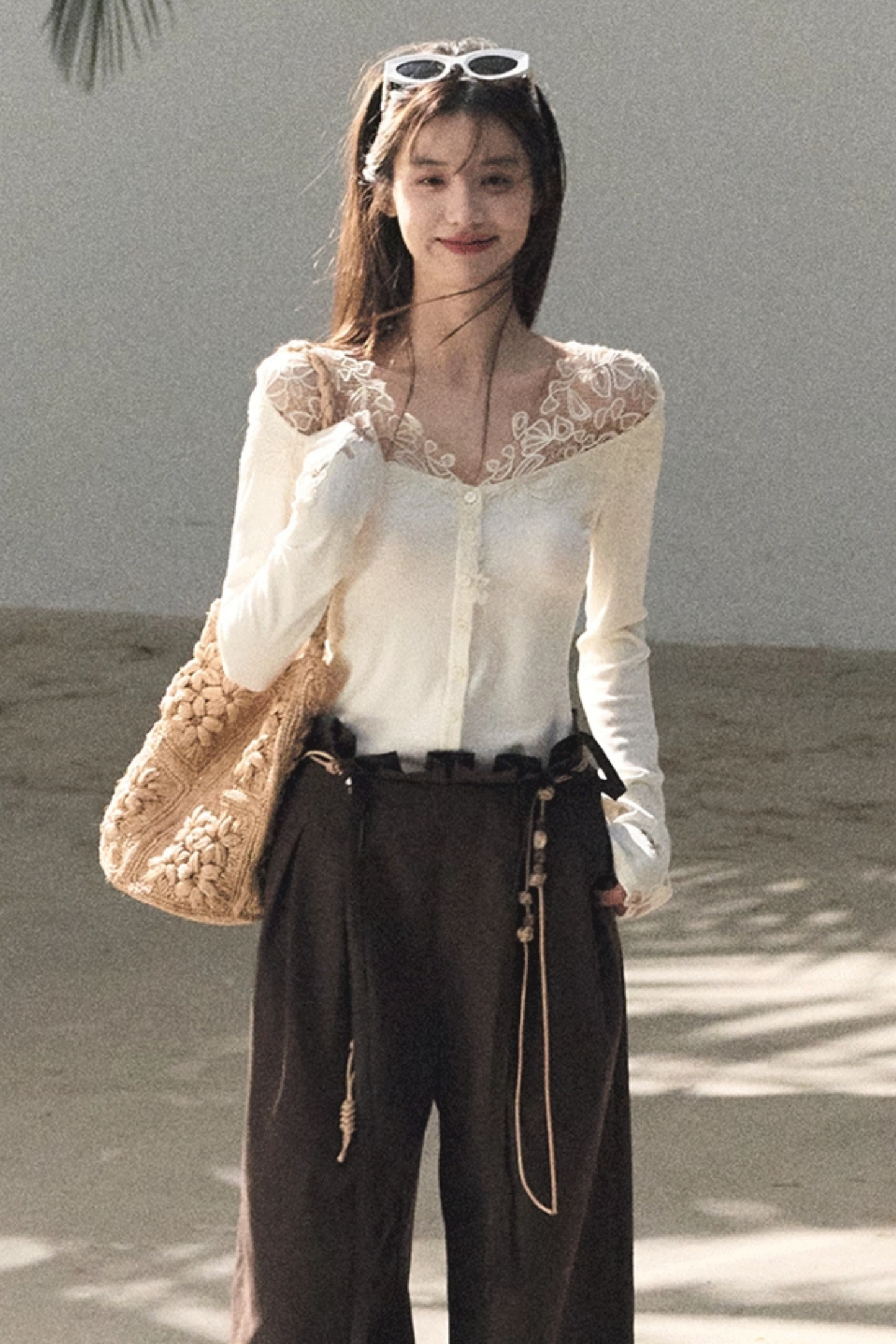 Lange Hose aus plissiertem Mikro-Samt