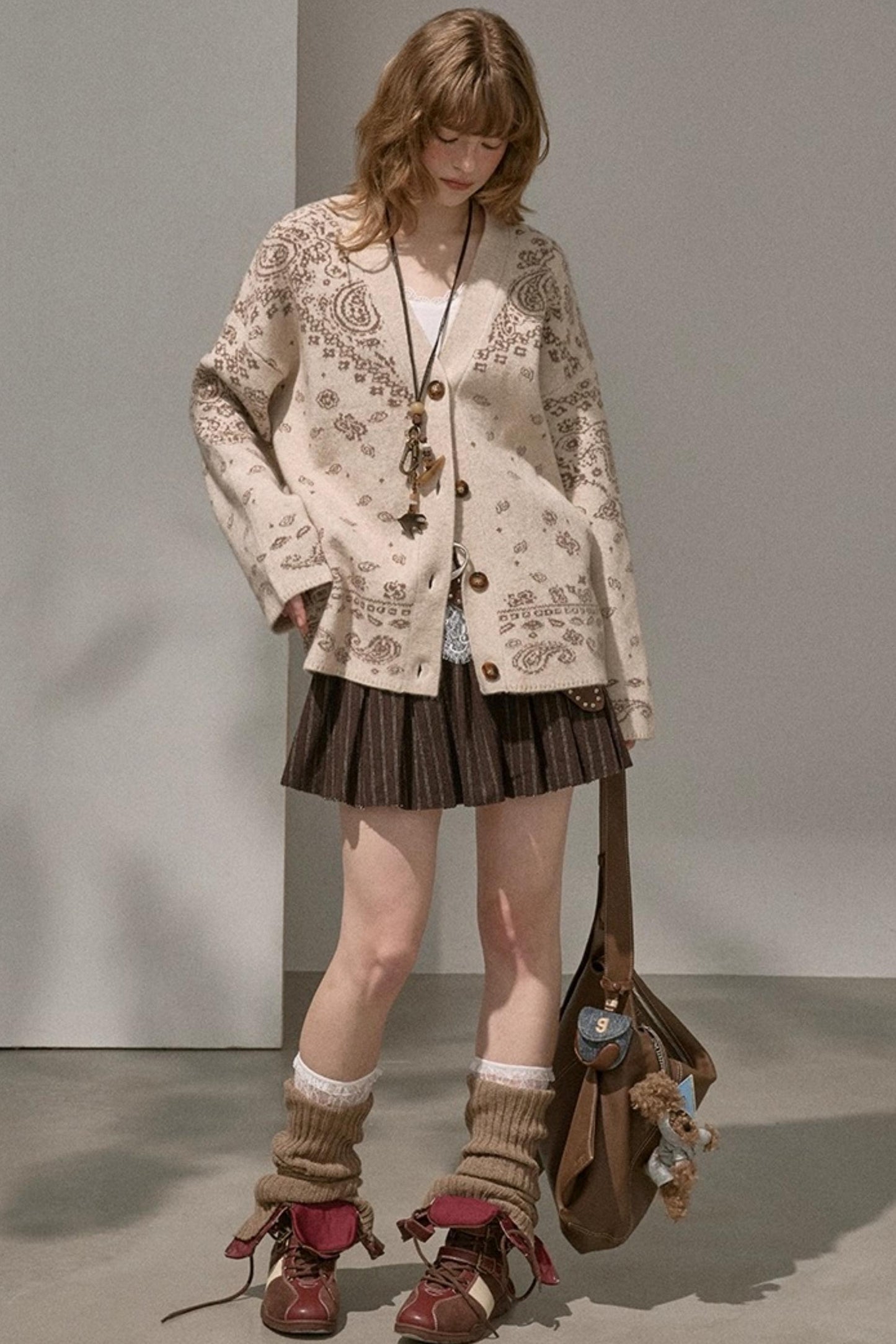 Cashew Flower V-Neck Premium Knit Cardigan