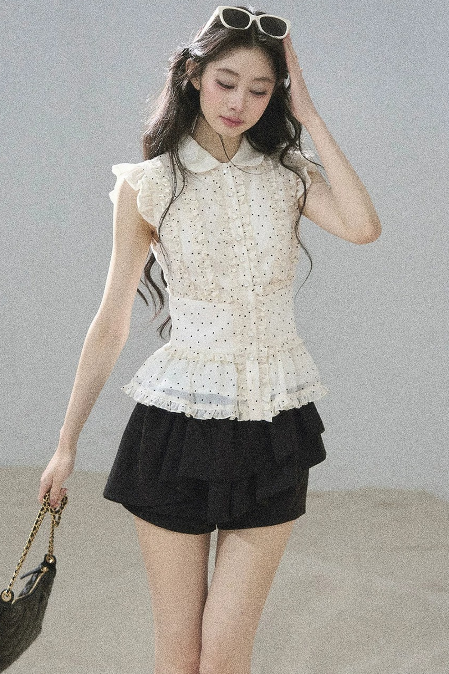 Ruffled Polka Dot Chiffon Blouse