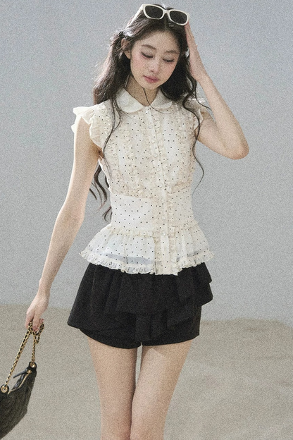 Ruffled Polka Dot Chiffon Blouse