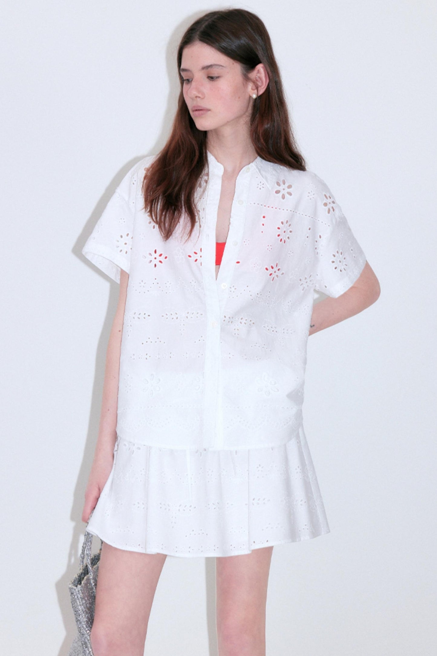 Summer Sheer Texture Lapel Shirt Skirt Set-Up