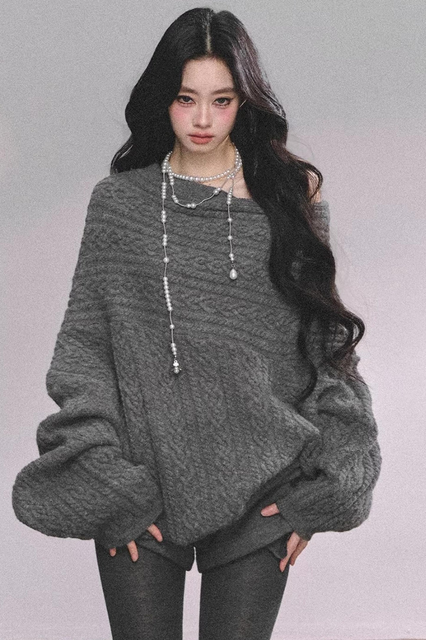 American Off-Shoulder Cable Sweater