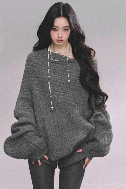 American Off-Shoulder Cable Sweater