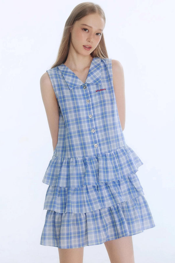 Summer Embroidered Plaid Dress
