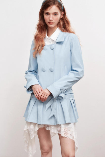 Square Neck Shirred Trench Coat Dress