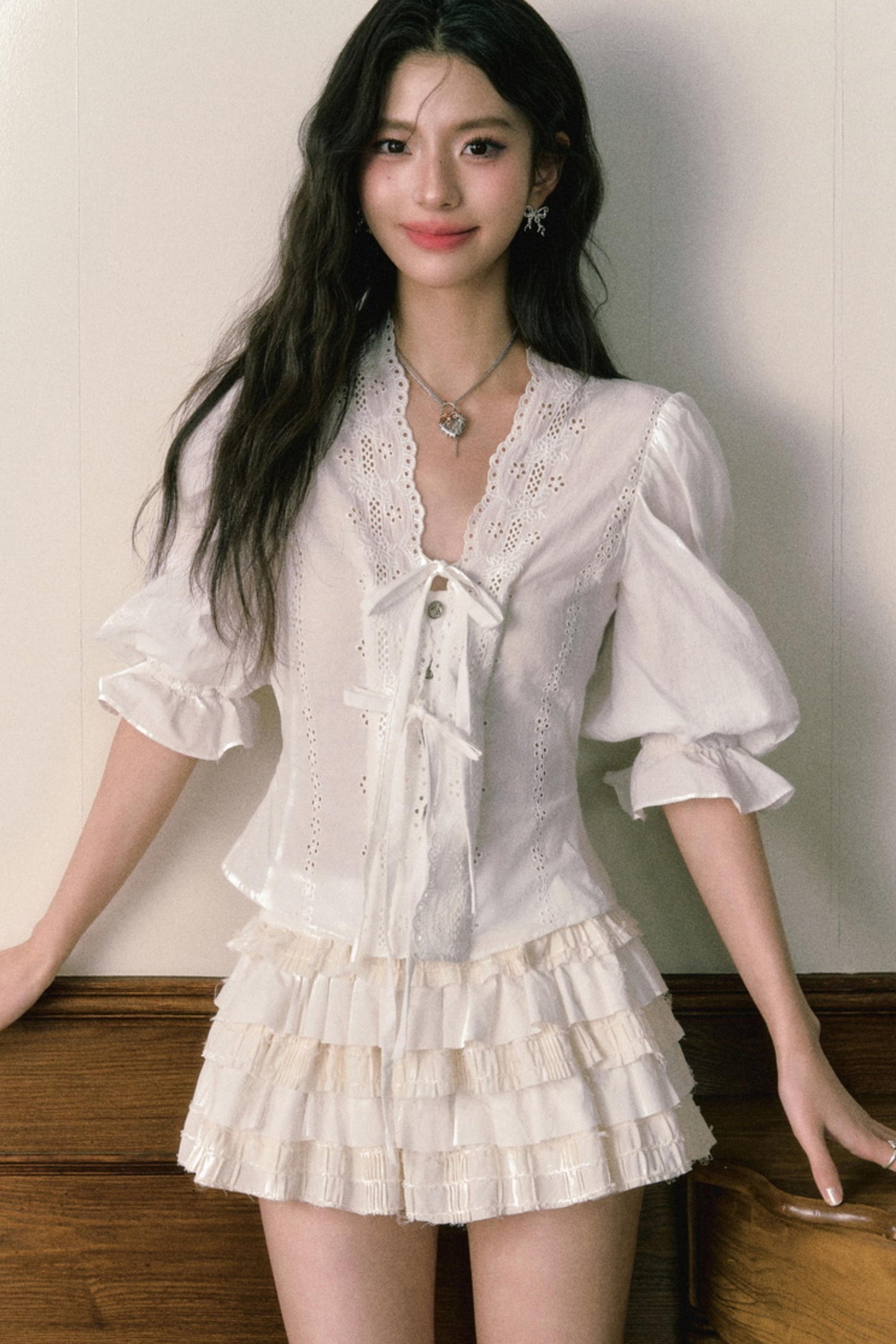 Bubble Sleeve Two Piece Cake Skirt Set-Up