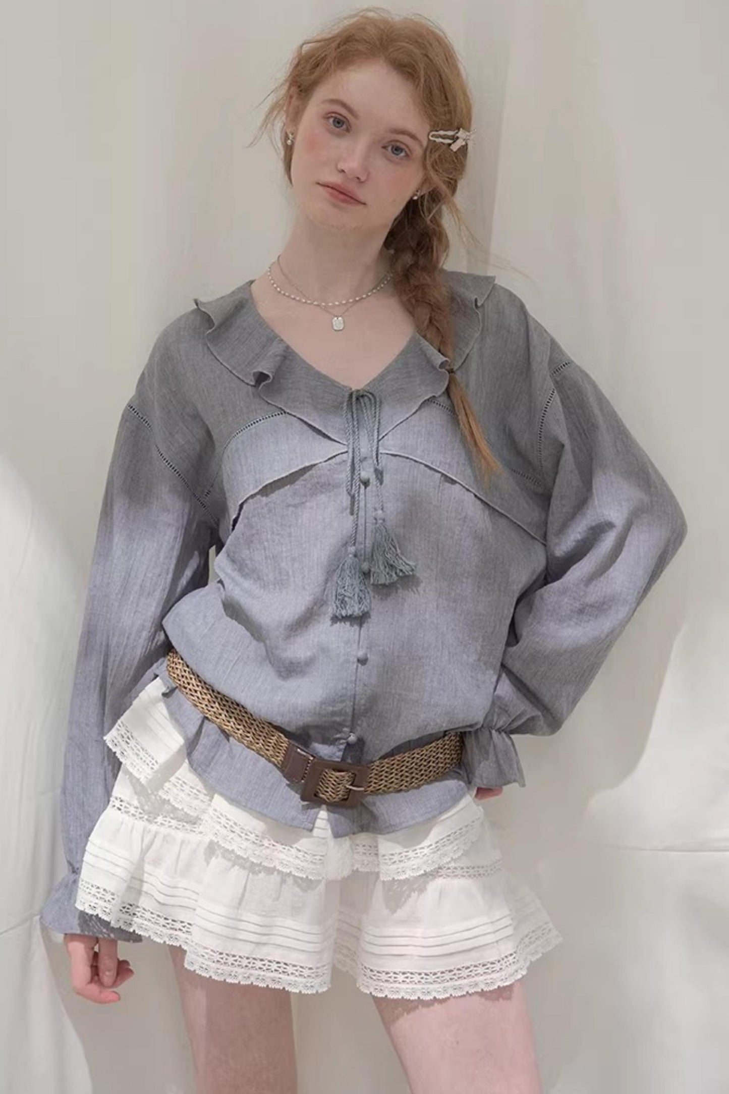 Ruffled V-Neck Shirt