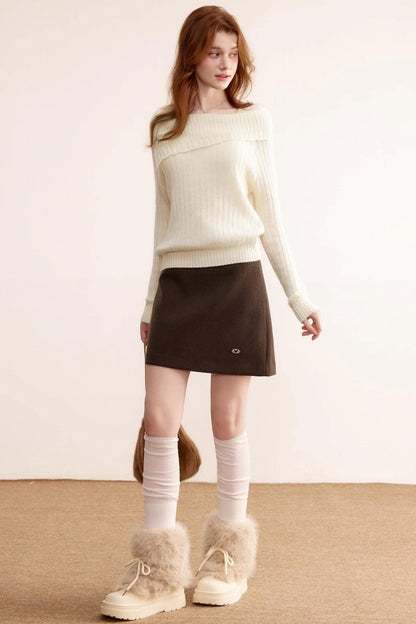 One-Shoulder Wool Knit Sweater