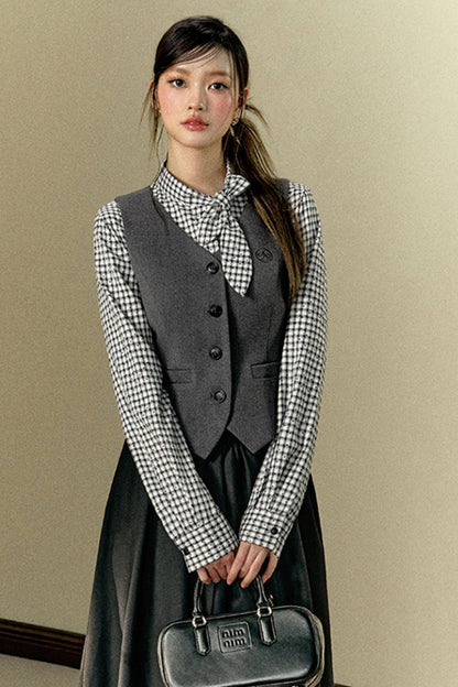 Loose Fit Bow Tie Check Shirt