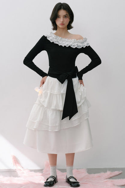 Vintage White Flower Puffy Skirt