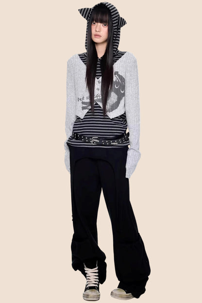 Striped Hooded Knit Sweater