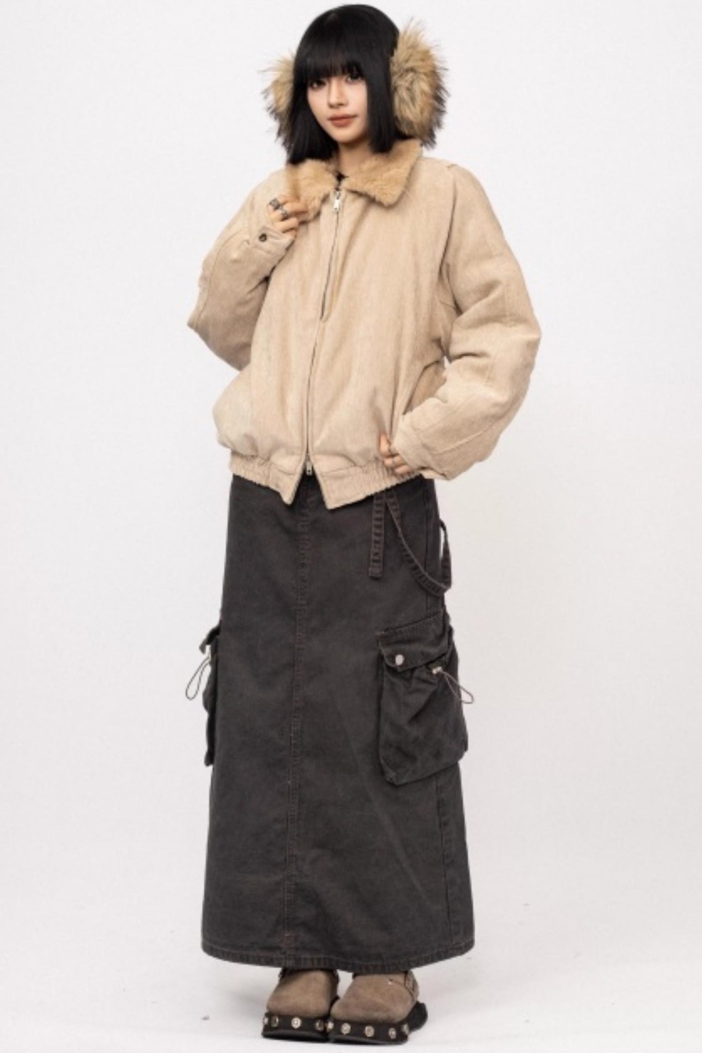 Retro Patchwork Fur Collar Jacket