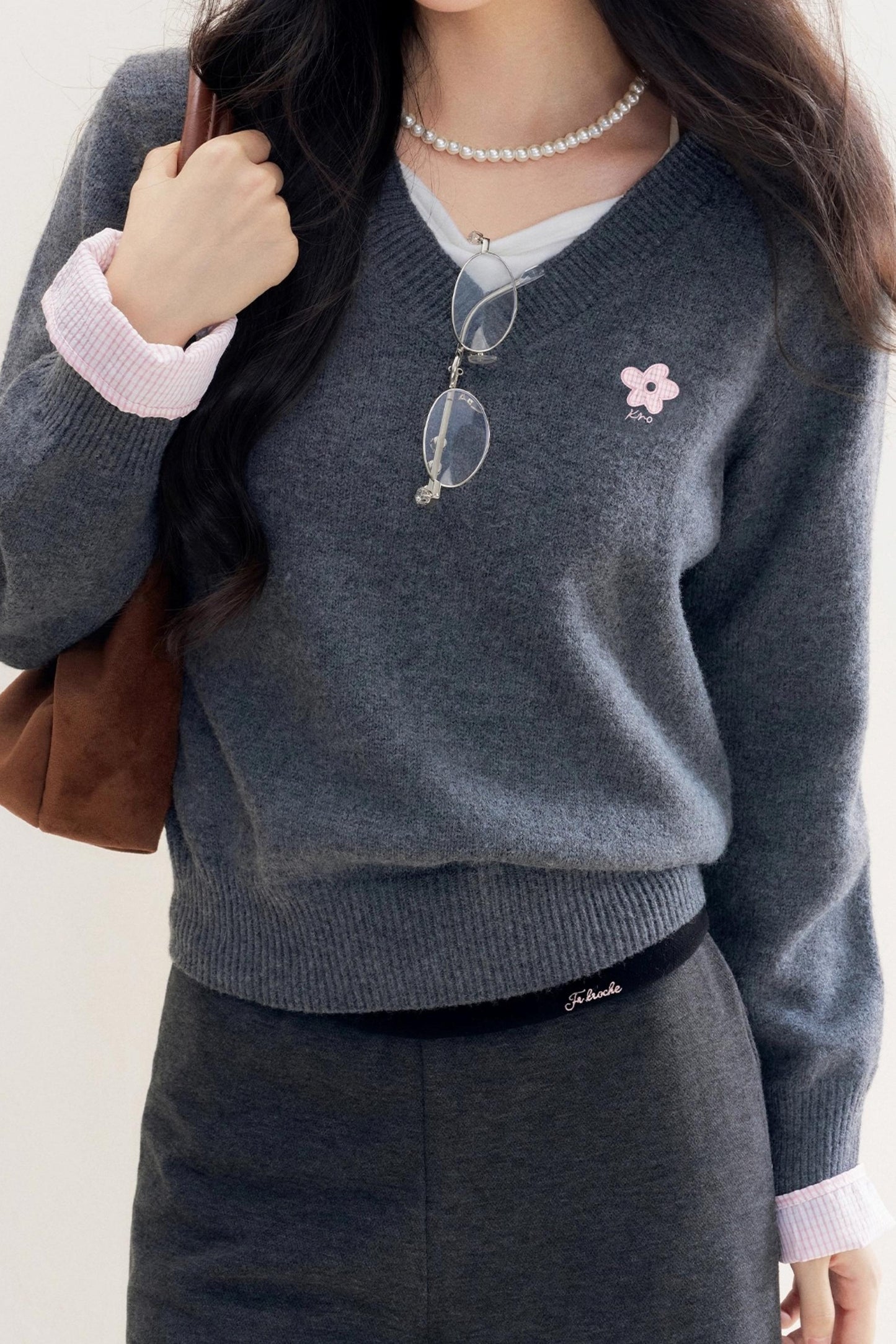 Romantic Check Wool-Blend V-Neck Sweater