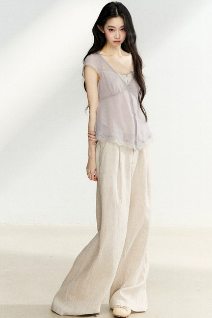 Lace Trim V-Neck Top